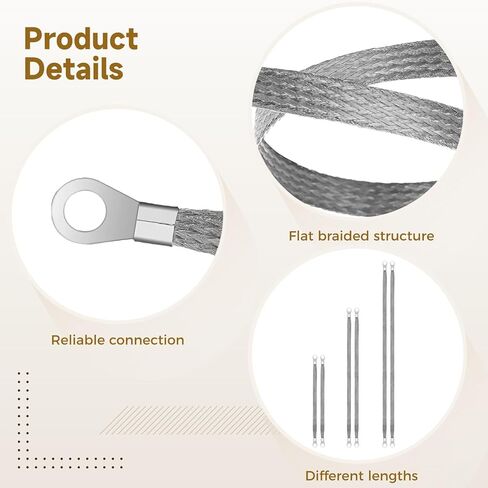12 Pcs Tinned Copper Straps Ground Engine, Silver Cables Battery Automotive, Corrosion Resistant Conductivity High, 10 15 20 Inch Assortment in Saudi Arabia