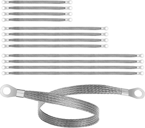 Tinned Copper Engine Ground Straps 12 Pcs, Silver , 10 15 20 Inch Assortment Automotive Battery Cables, High Conductivity Corrosion Resistant in Kuwait