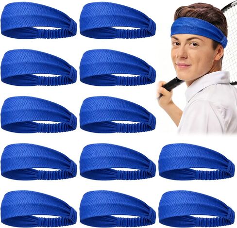 12 Pack Cooling Headband Moisture Wicking Workout Headband for Men Women Sports Headbands Hot Weather Running Golf Athletic, Blue in Saudi Arabia