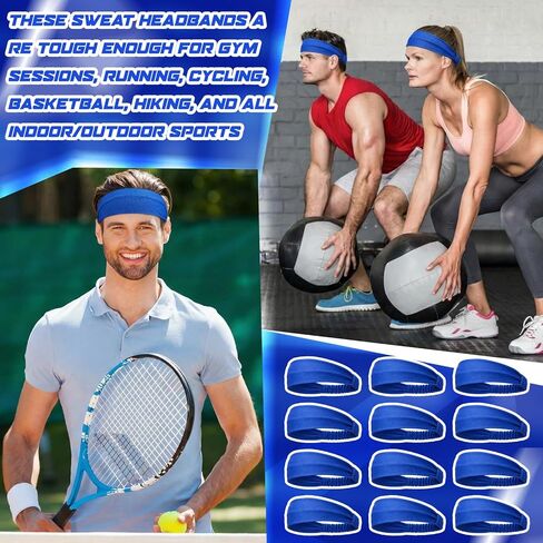 12 Pack Cooling Headband Moisture Wicking Workout Headband for Men Women Sports Headbands Hot Weather Running Golf Athletic, Blue in Saudi Arabia