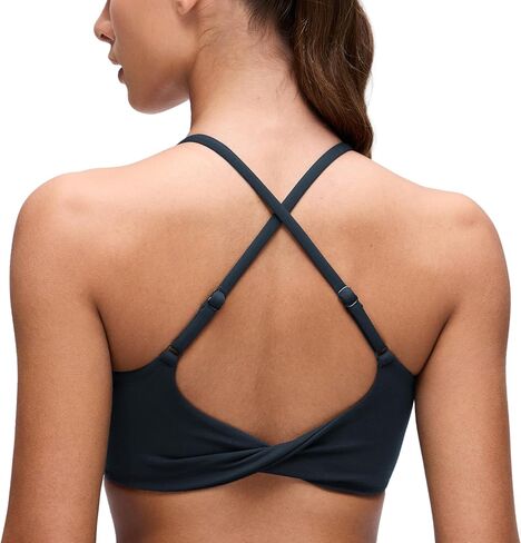 CRZ YOGA Butterluxe Twist Cross Back Sports Bras for Women - U Neck Padded Adjustable Spaghetti Straps Yoga Top in Kuwait