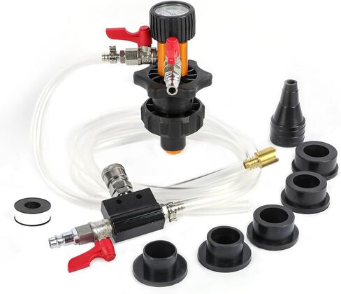 MR CARTOOL Coolant System Refill Kit, Automotive Vacuum Fill Coolant Tool Set with Pressure Gauge, 5 Adapters and Air Connectors, Antifreeze Change Tool for Testing Radiator and Heating Core Pipes in Saudi Arabia