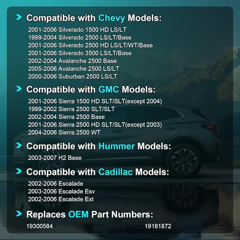 مستشعر سرعة العجلات ABS أمامي يسار يمين متوافق مع Chevy Silverado 1500 2500 GMC Sierra 1999 2000 2001 2002 2003 2004 2005 2006، Hummer H2 03-07، Cadillac Escalade 02-06، 19300584 19181872 in Kuwait