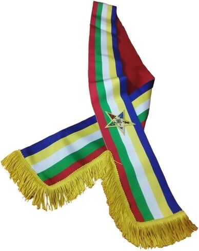 Masonic Order of Eastern Star OES Sash Five Color with Soft Gold Fringe Side O.E.S Hand Embroidered Star in Saudi Arabia