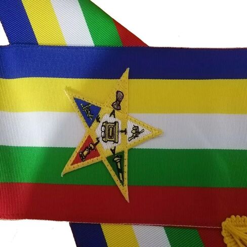 Masonic Order of Eastern Star OES Sash Five Color with Soft Gold Fringe Side O.E.S Hand Embroidered Star in Saudi Arabia