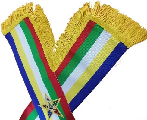 Masonic Order of Eastern Star OES Sash Five Color with Soft Gold Fringe Side O.E.S Hand Embroidered Star in Saudi Arabia