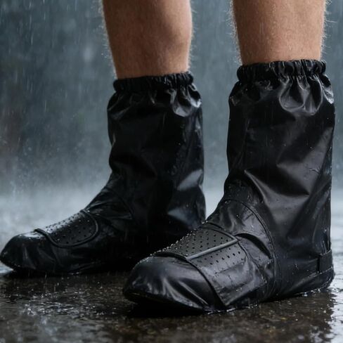 Motorcycle Rain Boot Cover, Waterproof Shoe Cover, Gear Shift with Anti-Slip Oxford Fabric Overshoes, with Storage Bag, Black, M 9.4-10.2 in / 24-26 Cm in Kuwait