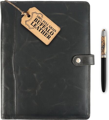 Leather Portfolio, Leather Binder with Pen, Resume Organizer & Padfolio for Men and Women | Business Portfolio with Card Holder & Document Organizer (Antique Brown) in Saudi Arabia