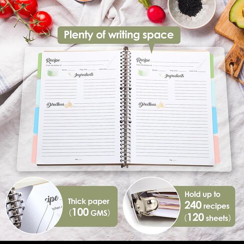 8.5" x 11" Recipe Book to Write in Your Own Recipes, Personal Blank Recipe Notebook Binder, Removable Hardcover Empty Recipe Journal Cookbook Binder with 8 Dividers and 24 Tabs, Hold up to 240 Recipes in Kuwait