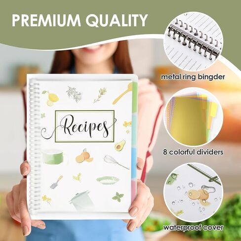 8.5" x 11" Recipe Book to Write in Your Own Recipes, Personal Blank Recipe Notebook Binder, Removable Hardcover Empty Recipe Journal Cookbook Binder with 8 Dividers and 24 Tabs, Hold up to 240 Recipes in Kuwait