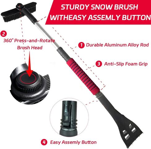 Ice Scraper and Snow Brush for Car, Lightweight 7" Brush Head & 33.5" Extendable Handle for Quick Windshield and Window Cleaning on SUV, Truck, Auto(Red) in Saudi Arabia