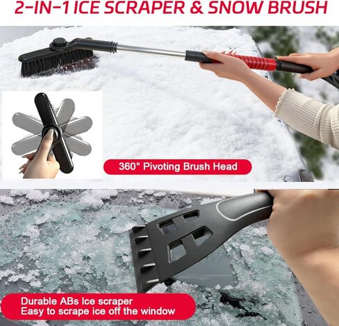 Ice Scraper and Snow Brush for Car, Lightweight 7" Brush Head & 33.5" Extendable Handle for Quick Windshield and Window Cleaning on SUV, Truck, Auto(Red) in Saudi Arabia
