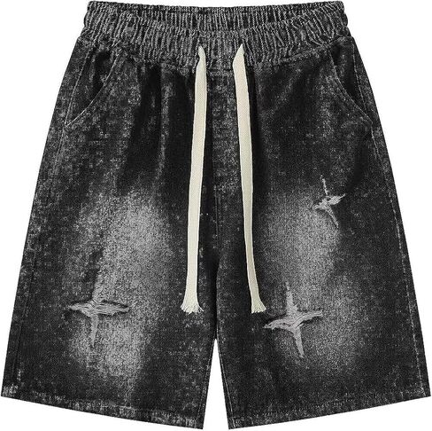 فضفاض Jorts طباعة الدينيم السراويل فضفاض Jorts عادية واسعة الساق السراويل المرقعة شورت جينز Jorts Y2K in Saudi Arabia