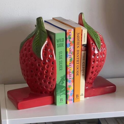 Strawberry Decorative Bookends, Resin Book Ends for Shelves with Cute Aesthetic Design, Bookshelf Decor for Home Office, Desk, Library, Book Holder for Heavy Books, Unique Gift, Set of 2 in Saudi Arabia