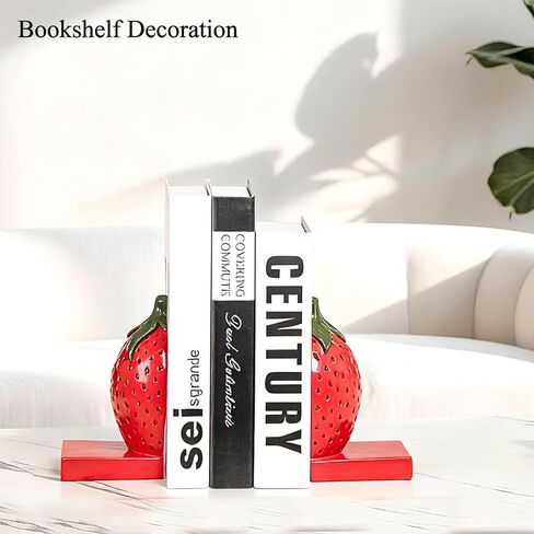 Strawberry Decorative Bookends, Resin Book Ends for Shelves with Cute Aesthetic Design, Bookshelf Decor for Home Office, Desk, Library, Book Holder for Heavy Books, Unique Gift, Set of 2 in Saudi Arabia