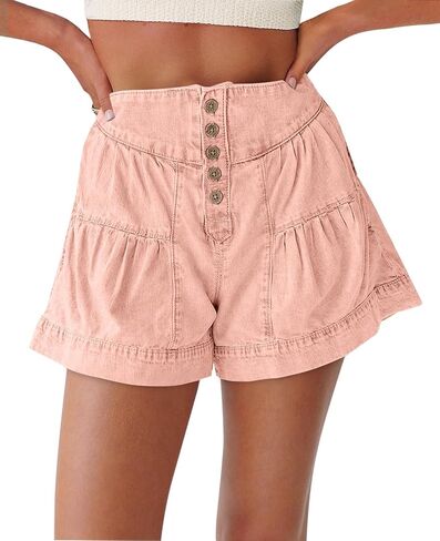 Cicy Bell Womens Summer Flowy Jean Shorts Button Up High Waisted Wide Leg Denim Skort with Pockets in Saudi Arabia