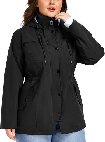 سترة مطر نسائية مقاس كبير من SaphiRose، معطف مطر مقاوم للماء، معاطف مطر خفيفة الوزن مع غطاء للرأس in Kuwait