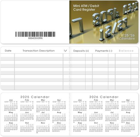 Mini ATM Debit Card Registers - Transaction Registers Designed to fit Card Slots. Mini Register Size Closed: 3.375 x 2.125 in. Full Width Interior Checkbook Register Measures 6.75 in. (Set of 6) in Saudi Arabia