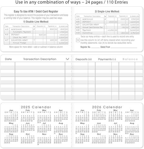 Mini ATM Debit Card Registers - Transaction Registers Designed to fit Card Slots. Mini Register Size Closed: 3.375 x 2.125 in. Full Width Interior Checkbook Register Measures 6.75 in. (Set of 6) in Saudi Arabia