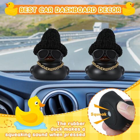 DIY Christmas Rubber Duck with Knit Hat, Glasses & Necklace - Black Duck Car Dashboard Decor for Jeep, Car, Home, Office, Gift (1 Piece) in Kuwait