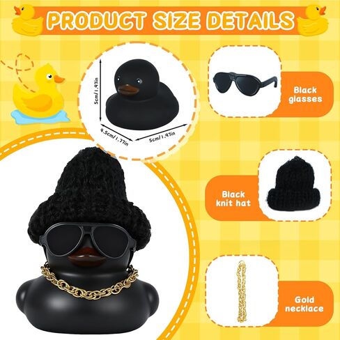 DIY Christmas Rubber Duck with Knit Hat, Glasses & Necklace - Black Duck Car Dashboard Decor for Jeep, Car, Home, Office, Gift (1 Piece) in Kuwait
