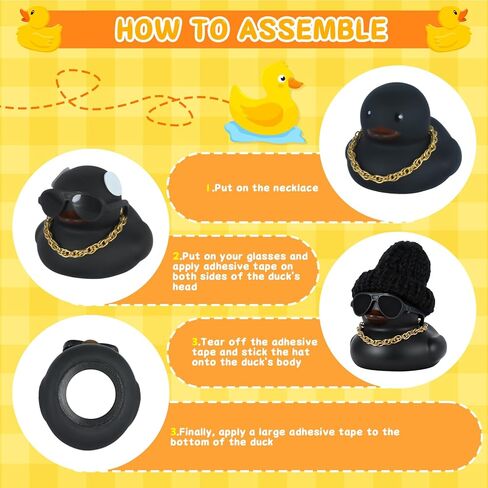 DIY Christmas Rubber Duck with Knit Hat, Glasses & Necklace - Black Duck Car Dashboard Decor for Jeep, Car, Home, Office, Gift (1 Piece) in Kuwait