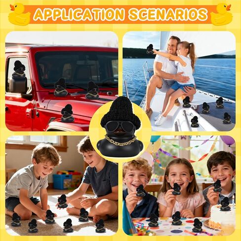 DIY Christmas Rubber Duck with Knit Hat, Glasses & Necklace - Black Duck Car Dashboard Decor for Jeep, Car, Home, Office, Gift (1 Piece) in Kuwait