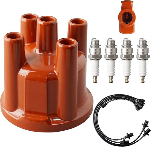 غطاء موزع الإشعال والدوار وشمعات الإشعال إيريديوم مع طقم ضبط الأسلاك 671-6128 FD177T متوافق مع جيب جراند شيروكي 1993-1998 كومانتش رانجلر TJ 1997-1999 4.0L L6 in Saudi Arabia