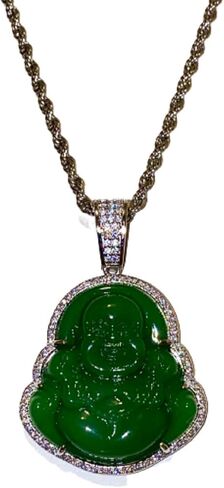Laughing Buddha Green Jade Pendant Silver Necklace Rope Chain Genuine Certified Grade A Jadeite Jade Hand Crafted, Jade Necklace, 14k Laughing Jade Buddha necklace, Jade Medallion in Saudi Arabia