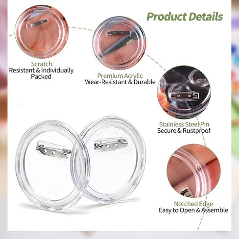 10pcs Clear Button Pins, 2.28 Inch Transparent Custom Photo Buttons, Make Your Own Buttons, Personalized Acrylic Button for DIY Crafts, Events and Gifts in Saudi Arabia