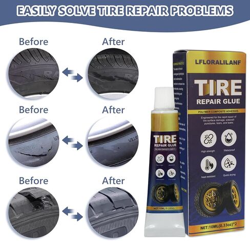 Tire Repair Glue, 10ml*2,Rubber Cement for Sidewall Fixes,Tire Repair Rubber Nail kit,Professional Black Rubber Cement for Car, Motorcycle,Off-Road, Truck, Tractor, Bike in Saudi Arabia