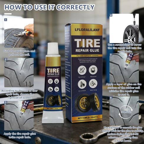 Tire Repair Glue, 10ml*2,Rubber Cement for Sidewall Fixes,Tire Repair Rubber Nail kit,Professional Black Rubber Cement for Car, Motorcycle,Off-Road, Truck, Tractor, Bike in Saudi Arabia