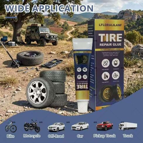 Tire Repair Glue, 10ml*2,Rubber Cement for Sidewall Fixes,Tire Repair Rubber Nail kit,Professional Black Rubber Cement for Car, Motorcycle,Off-Road, Truck, Tractor, Bike in Saudi Arabia