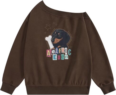 سويت شيرت Aelfric Eden Dachshund مكشوف الكتفين للنساء لطيف برسومات الكلب بلوفر كبير الحجم بأكمام طويلة Y2K in Saudi Arabia