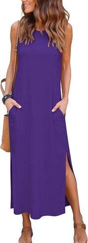 فساتين RUMIA النسائية الطويلة كاجوال صيفية أنيقة بفتحة جانبية مع جيوب (S-XXL) in Kuwait