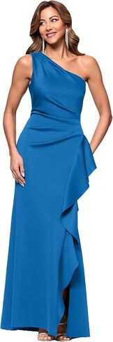 Xscape Womens Scuba One Shoulder Ruffle Draped Floor Length Dress in Saudi Arabia