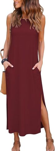 فساتين RUMIA النسائية الطويلة كاجوال صيفية أنيقة بفتحة جانبية مع جيوب (S-XXL) in Kuwait