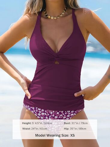 CUPSHE Women's Tankini Set Swimsuit Twist Front Cutout Bathing Suit Crossback Self Tie Mid Rise in Saudi Arabia