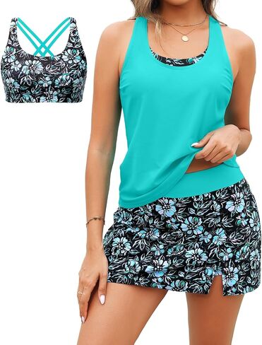 Daci Womens 3 Piece Tankini Swimsuits with Skirt - Tummy Control Bathing Suit Swim Tank Top Sport Bra 2026 Athletic Swimwear in Saudi Arabia