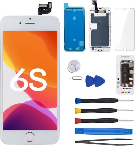 for iPhone 6S Screen Replacement with Home Button 4.7 inch White LCD | 3D Touch Digitizer Display Full Assembly Fix Kit, Front Camera Proximity Sensor Ear Speaker Repair Tools A1633 A1688 A1700 in Kuwait