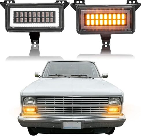 مصابيح LED لإشارة الانعطاف DRL متوافقة مع 1983-1988 Chevy GMC C/K، R/V، Blazer، Jimmy، Suburban GM2520122 915908 إشارة الانعطاف المتتابعة للشاحنة العنبر، مصابيح وقوف DRL بيضاء، قطعتان من العدسات الشفافة in Kuwait