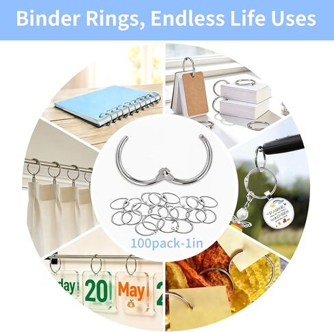 100 حزمة من حلقات GIUCNOK Binder مقاس 1 بوصة، حلقات كتاب أوراق فضفاضة، مع معدن مطلي بالنيكل للمفتاح وبطاقات الفهرسة، ومشابك حلقية ممتازة، حلقات ورقية، للمدرسة، المنزل أو المكتب، فضي in Saudi Arabia