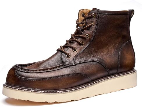 Specell Handcrafted Vintage High-Top Men's Work Boots - Retro Style & Timeless Durability, Soft Toe, Waterproof Casual Leather, Brown, Lace-Up Comfortable Moccasin Toe in Saudi Arabia