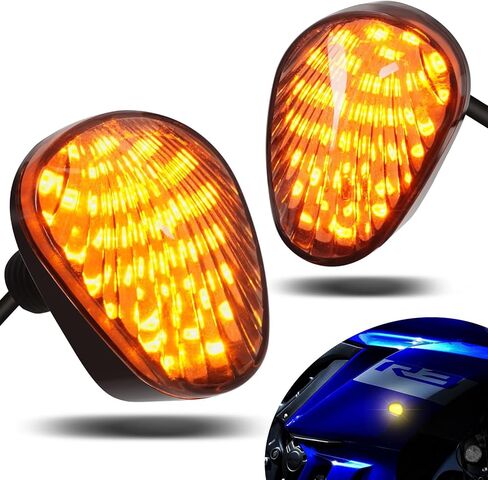 Amazicha دراجة نارية فلوش جبل بدوره إشارة، 2PCS 12V المدخن LED مؤشر ضوء الوامض صالح لياماها YZF R1 R3 R6 R6S Fazer FZ FZ1 FZ6 FZ6R FZ07 FZ8 FZ09 MT-07 MT-09 TMAX، العنبر in Kuwait