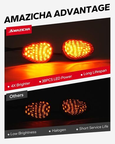 Amazicha دراجة نارية فلوش جبل بدوره إشارة، 2PCS 12V المدخن LED مؤشر ضوء الوامض صالح لياماها YZF R1 R3 R6 R6S Fazer FZ FZ1 FZ6 FZ6R FZ07 FZ8 FZ09 MT-07 MT-09 TMAX، العنبر in Kuwait