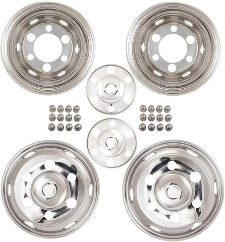 Coast To Coast Wheel Simulator Set of 4 16 Inch 304 Stainless Steel, Bolt-On for Dual Rear Wheels, 6 Lug/6 Hand Hole, Fits Isuzu NPR 1990-2025, Chevrolet/GMC W4/W5 1990-2010, WT5500 1997-2007 in Saudi Arabia
