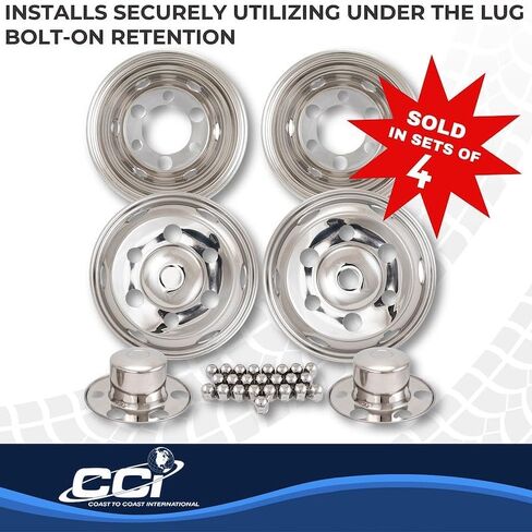 Coast To Coast Wheel Simulator Set of 4 16 Inch 304 Stainless Steel, Bolt-On for Dual Rear Wheels, 6 Lug/6 Hand Hole, Fits Isuzu NPR 1990-2025, Chevrolet/GMC W4/W5 1990-2010, WT5500 1997-2007 in Saudi Arabia