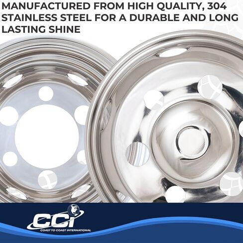 Coast To Coast Wheel Simulator Set of 4 16 Inch 304 Stainless Steel, Bolt-On for Dual Rear Wheels, 6 Lug/6 Hand Hole, Fits Isuzu NPR 1990-2025, Chevrolet/GMC W4/W5 1990-2010, WT5500 1997-2007 in Saudi Arabia