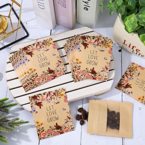 JarThenaAMCS 100 قطعة من مظاريف العملات المعدنية من بذور الزهور البرية، حقيبة قفل بسحاب من ورق الكرافت مع نافذة عتيقة من الزهور، عبوات بذور قابلة للإغلاق لبذور نباتات الخضروات والزهور، هدايا الحفلات in Kuwait