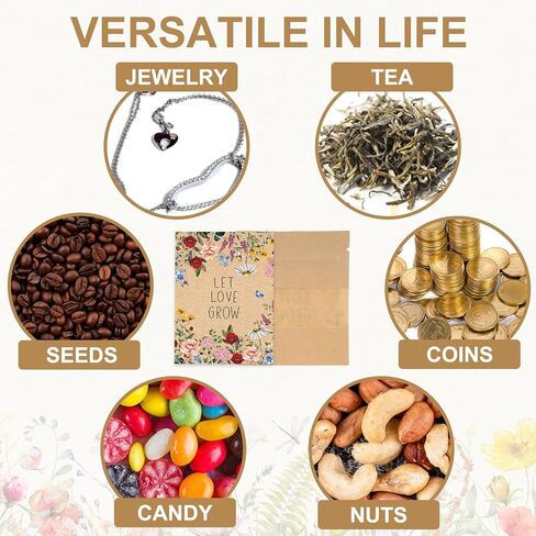 JarThenaAMCS 100 قطعة من مظاريف العملات المعدنية من بذور الزهور البرية، حقيبة قفل بسحاب من ورق الكرافت مع نافذة عتيقة من الزهور، عبوات بذور قابلة للإغلاق لبذور نباتات الخضروات والزهور، هدايا الحفلات in Kuwait